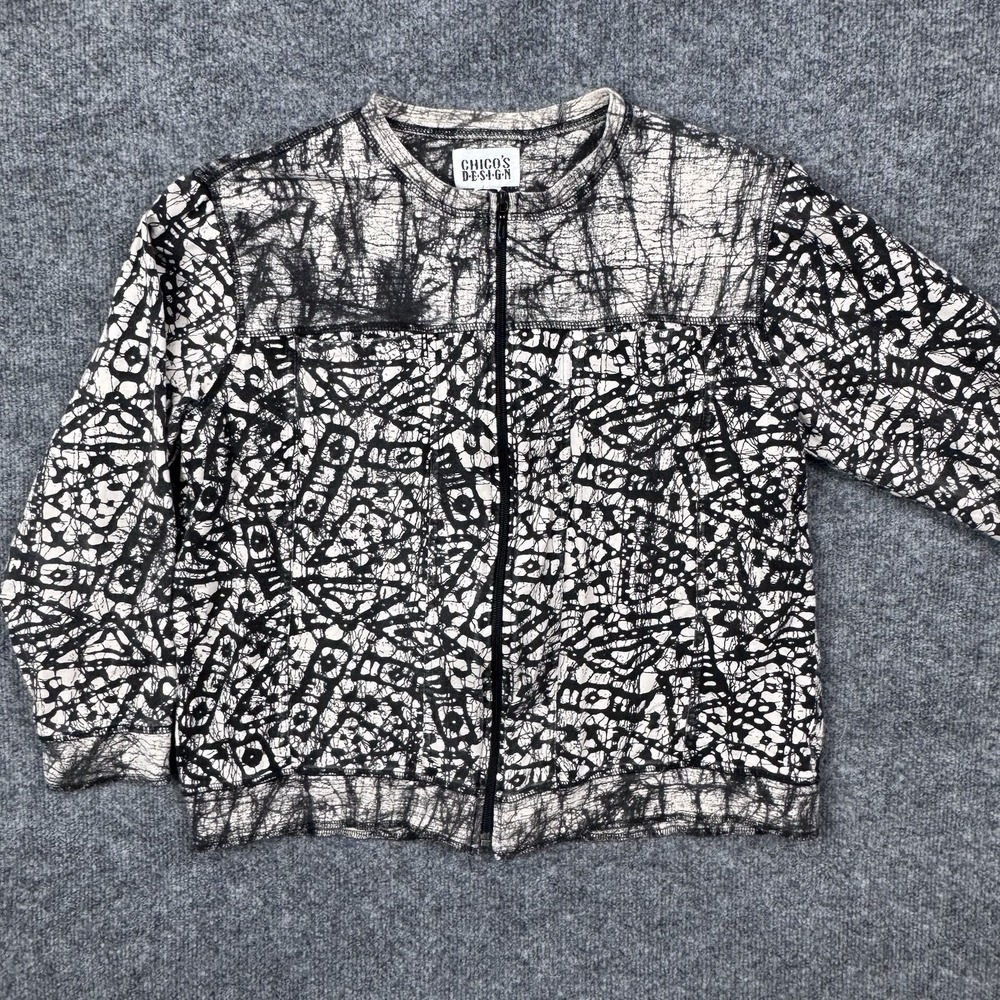Chico's Design Jacket Womens 1 Small Black White VTG Batik Art To Wear Full Zip - Picture 2 of 9